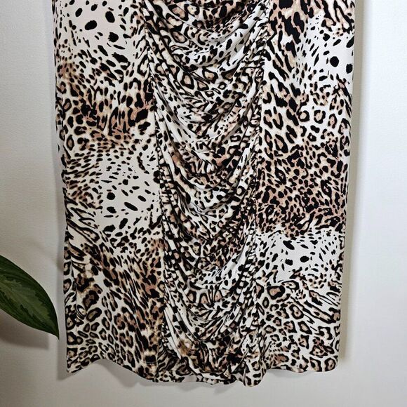 EUC CALVIN KLEIN ANIMAL PRINT SOFT STRETCY MID RUCHED MIDI DRESS SIZE M / PET L - Picture 6 of 16